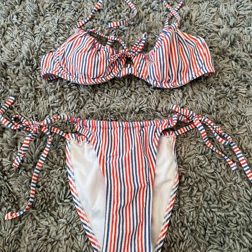 Xhilaration Red and Blue Striped Bikini